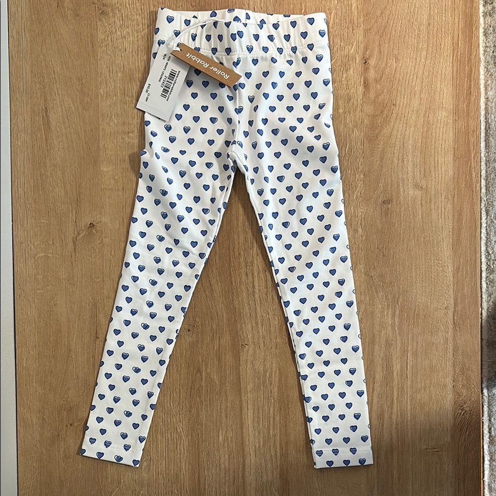 NWT Roller Rabbit Blue Heart Patterned Leggings 12-18m Girls Kids Baby Toddler